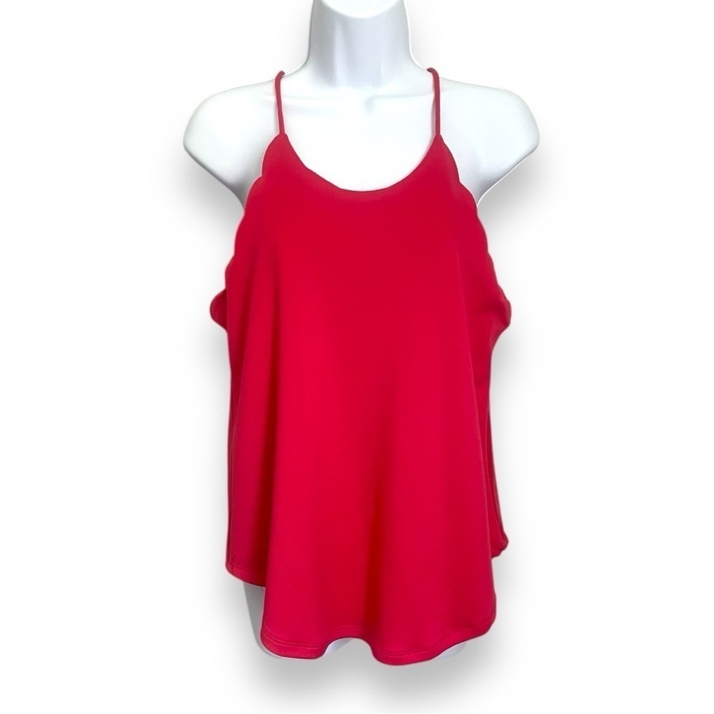 It Girl Scalloped Edge Hot Pink Tank Top Small | Keyhole Back Lightweight Cami